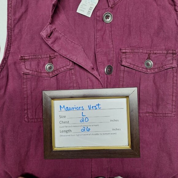 Maurices Vest Button Collar Purple Womens Large Tags Pockets - Picture 8 of 11